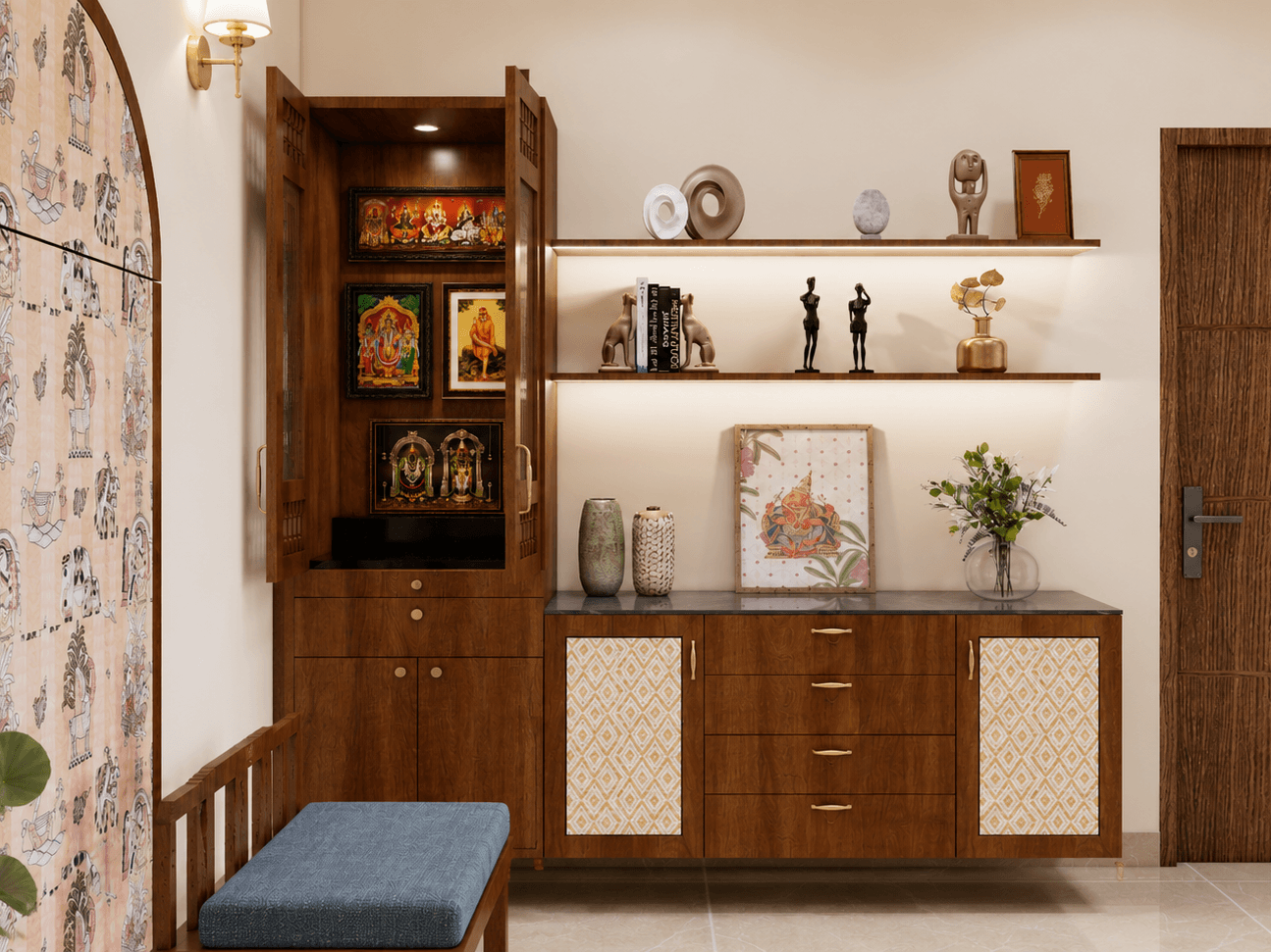 Minimal Indian Crockery and Pooja Area