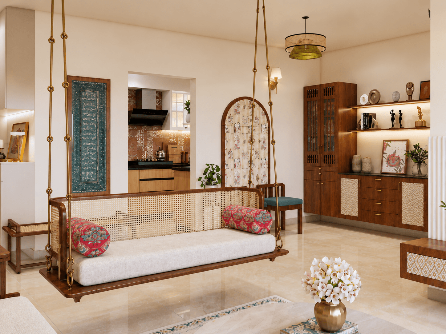 Minimal Indian Living Room & Dining Area